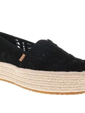 TOMS Black Crochet Espadrille Platform Slip-On with Natural Rope Sole